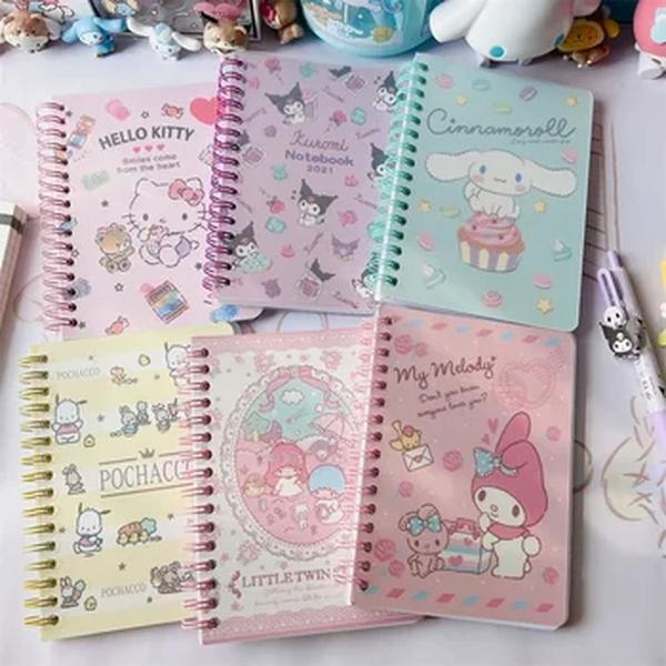 Kawaii Sanrio Anime Notebook, Olá Kitty Kuromi Cinnamoroll, Caderno de escritório, Manual, A6 Cartoon PP Bobina, Presentes Estudante