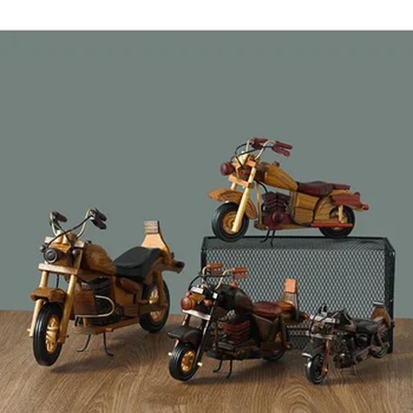 Retrô de madeira modelo de motocicleta carro brinquedo boneca enfeites de madeira artesanal home office decoração artesanato presentes de aniversário das crianças