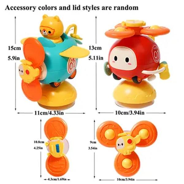 Cartoon Animal Spinner Toys for Kids, Ventosa, Janela Girando, Cadeira de bebê, Mesa, Brinquedo de Banho de Viagem, Presente Infantil, 3 Pcs Set