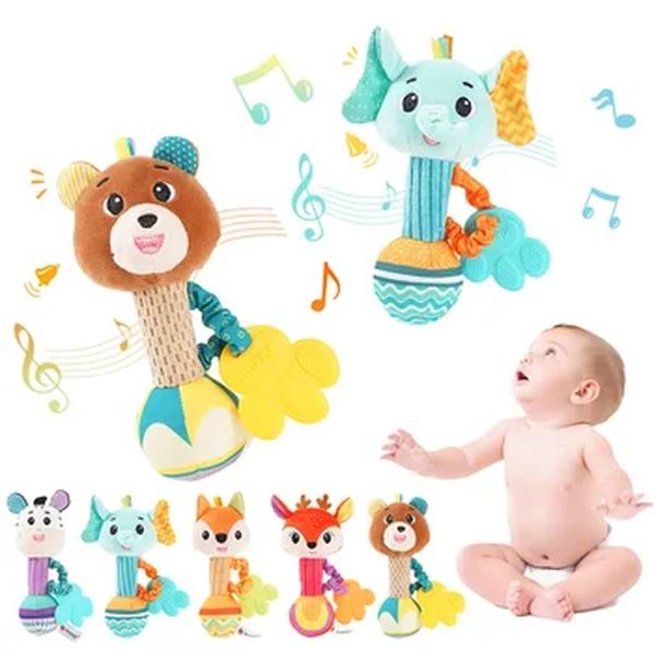 Chocalho de pelúcia macia Hand Grip Baby Toys Shaker Crinkle Squeaky Sensorial Acessórios de viagem para criança, Presentes