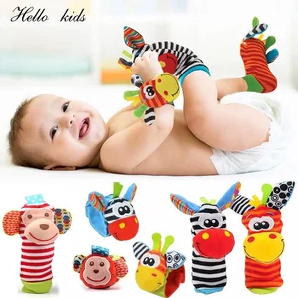 Cartoon Plush Socks Wrist Strap Chocalhos, brinquedos do bebê, 0-12 meses, recém-nascido, infantil, crianças, Animal Sock, Foot Finder, Soft Rattle Toy, Presente