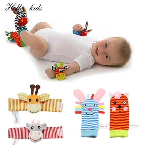 Cartoon Plush Socks Wrist Strap Chocalhos, brinquedos do bebê, 0-12 meses, recém-nascido, infantil, crianças, Animal Sock, Foot Finder, Soft Rattle Toy, Presente