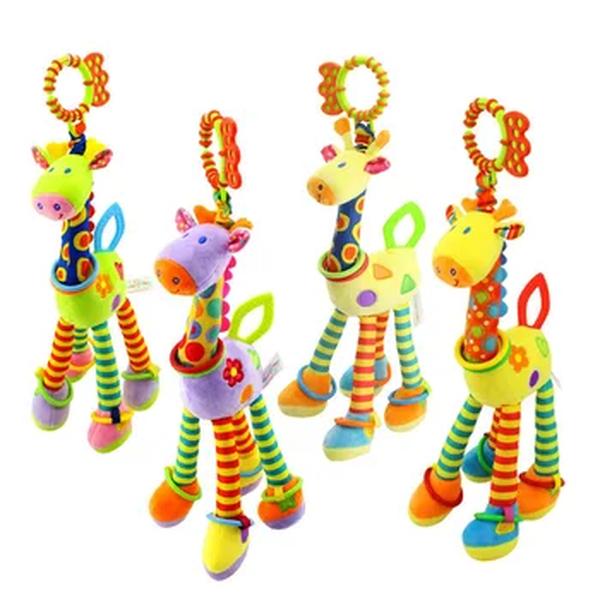 Chocar de girafa macio para bebê, Handbells de pelúcia para criança, carro e cama, brinquedo pendurado para bebê, educação infantil, brinquedos de desenvolvimento