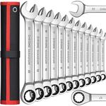 Ratcheting Combination Wrench Set, Open End Spanner, Fit para Garagem, Home DIY Reparação, Manutenção, Caixa de 12 Pontos