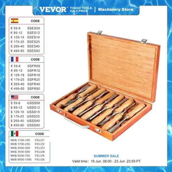 Vevor 12 pçs escultura em madeira cinzel mão conjunto torno faca diy madeira torneamento carpintaria gouges profissional carpintaria ferramentas