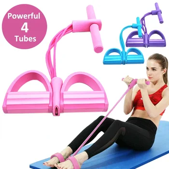 4 cordas de puxar elásticas resistentes remador exercitador, faixa de resistência de barriga, para casa ginásio, equipamento de fitness para treinamento esportivo