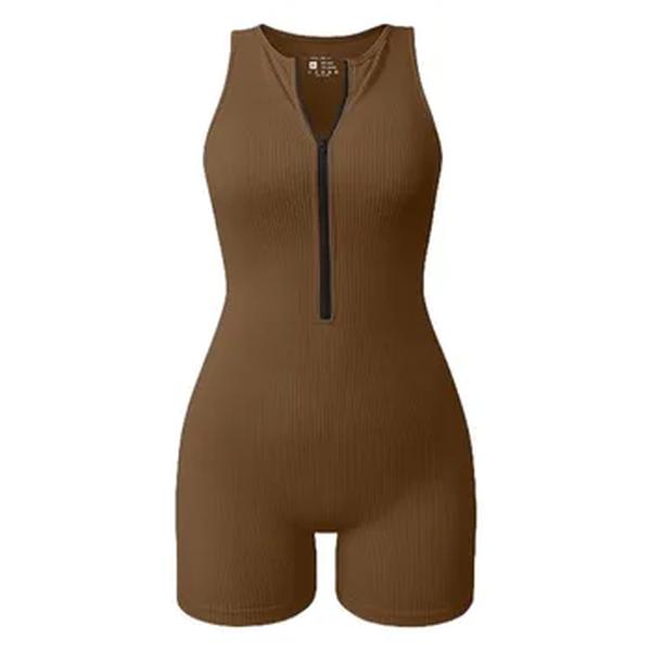 Macacão esportivo com zíper frontal feminino, sem mangas, ioga, corrida, ciclismo, roupas sexy sem costura, moda