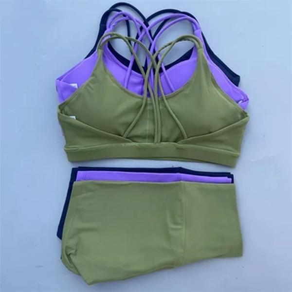 Conjunto de ioga de cor sólida para mulheres, roupa de ginástica, treinamento abrangente, jogging, sutiã esportivo transversal, treino, atlético, bicicleta, ioga