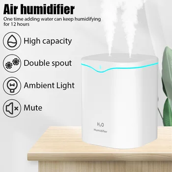 Umidificador de ar USB com porta dupla spray, aromaterapia com óleo essencial, Cool Mist Maker, Fogger Purify para casa e escritório, 2000ml