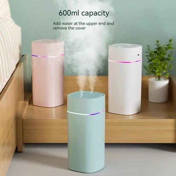 Umidificador de Ar USB com Porta Dupla Spray, Óleo Essencial Aromaterapia Humificador, Cool Mist Maker, Fogger Purify para Casa e Escritório, 600ml