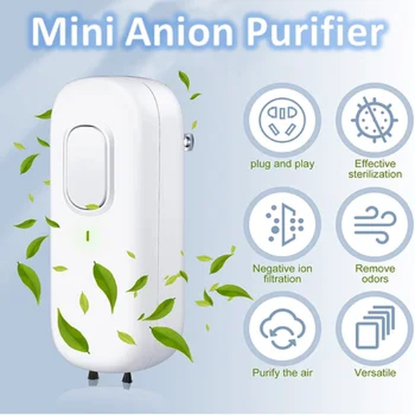 Mini purificador de ar para casa, plug-in gerador de íons negativos, purificador de ar, sem filtro, eliminador de odores domésticos