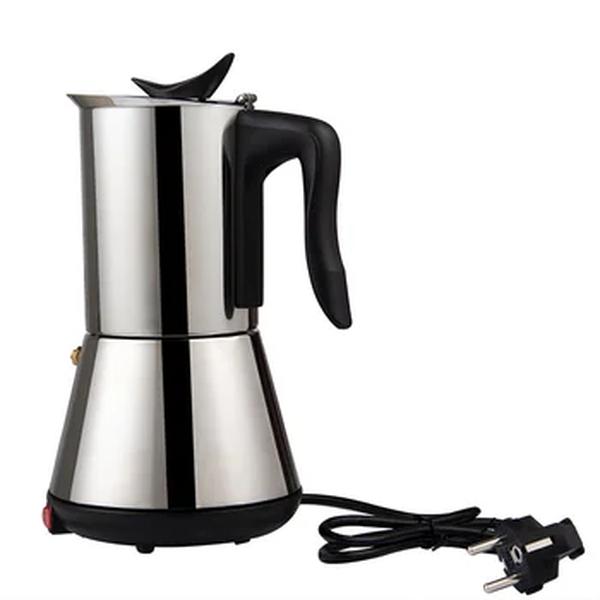 Aço inoxidável elétrico Moka Coffee Pot, Cafeteira Espresso, Espresso italiano clássico, Plug UE, 6 xícaras, 300ml