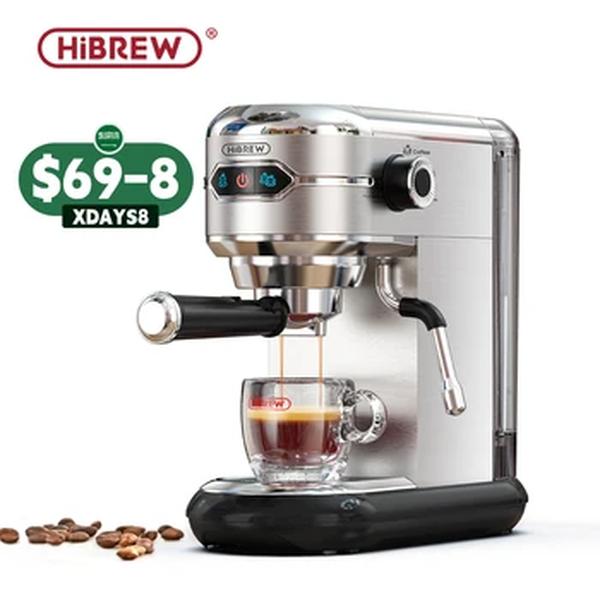 HiBREW-Cafeteira Inox, Cafeteira 19 Bar, Semi Automática, ESE Super Slim, Máquina Espresso Cappuccino em Pó, Água Quente, H11