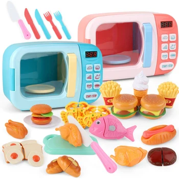 Crianças Cozinha Brinquedos Simulação Forno Microondas Brinquedos Educativos Mini Cozinha Comida Pretend Play Corte Role Playing Girls Brinquedos