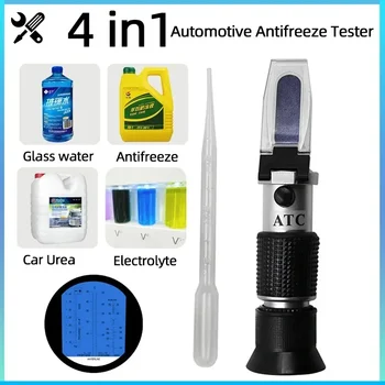 Hidrômetro de eletrólito portátil Refratômetro anticongelante automotivo Tester de fluido de ureia do carro Congelamento de bateria Detector ATC 4 em 1