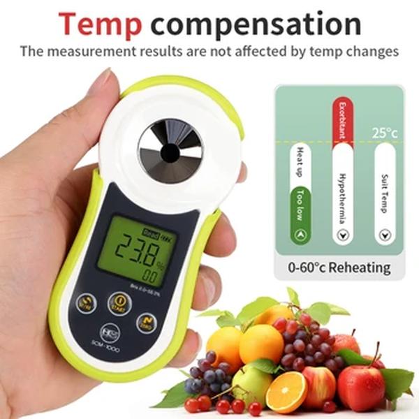 Refratômetro digital com display LCD, teste de concentração de açúcar, suco de frutas