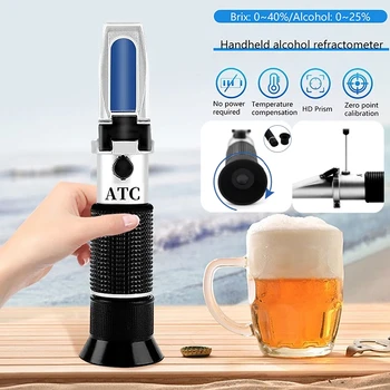 Handheld Alcohol Refractometer Tester, Wine Concentration Meter, Brix Uvas, Alcohol Tester, Cerveja, 0 -25%, 0 -40%