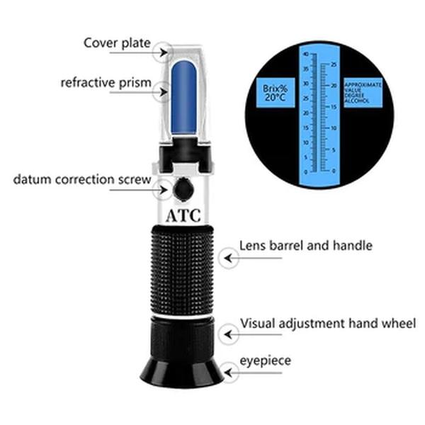 Handheld Alcohol Refractometer Tester, Wine Concentration Meter, Brix Uvas, Alcohol Tester, Cerveja, 0 -25%, 0 -40%