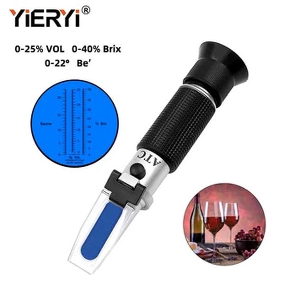 Yieryi Handheld Álcool Refratômetro, Açúcar, Vinho Concentração Medidor, Densitômetro Cerveja, 0 -25% Brix Uvas, 3 em 1