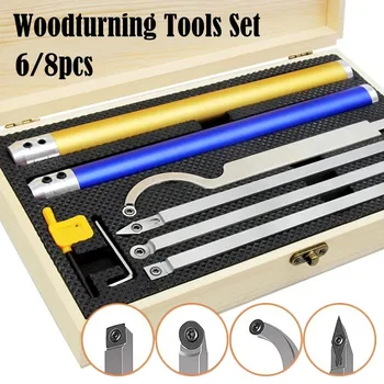 Carbide Lathe Wood Turning Chisel Kit, Conjunto com Caixa, Corte Inserções para Carpintaria, Acessórios para ferramentas, 6 em 1