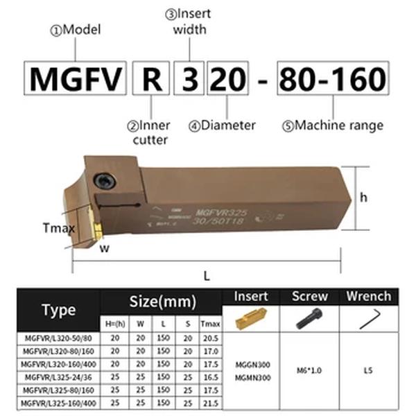 Mgfvr mgfvr320 mgfvr325 mola de aço em forma de 7 face sulco cortador de cabeça dupla girando o suporte da ferramenta para inserção de carboneto mggn/mgmn300