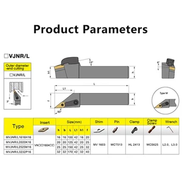 Suporte externo da ferramenta, ferramenta de corte CNC, barra do torno, MVJNR1616, MVJNR2020, MVJNR2525, MVJNR3232, MVJNR3232