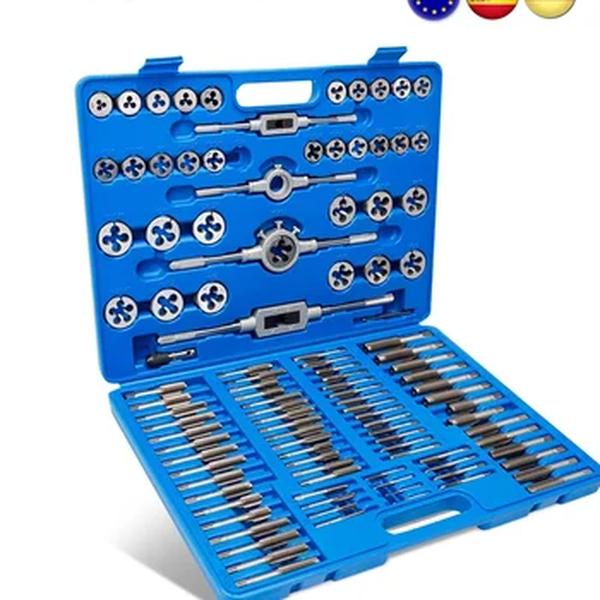 Podofo Tap and Die Set, Métrica e Padrão, Aço do rolamento, Kit de ferramentas de titânio de mão, Ferramenta essencial de rosca, 110pcs