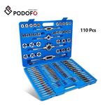 Podofo Tap and Die Set, Métrica e Padrão, Aço do rolamento, Kit de ferramentas de titânio de mão, Ferramenta essencial de rosca, 110pcs