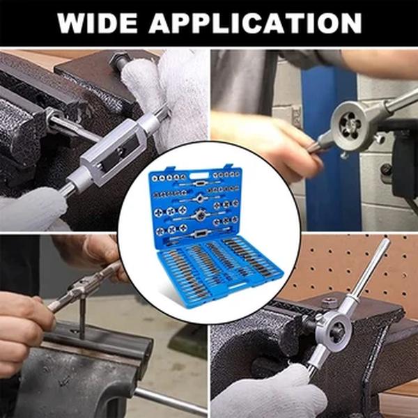 Podofo Tap and Die Set, Métrica e Padrão, Aço do rolamento, Kit de ferramentas de titânio de mão, Ferramenta essencial de rosca, 110pcs