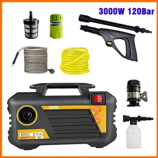 Pistola de água automática de alta pressão, High-Handed Car Wash Tools, Limpador portátil, Pressão de água ajustável, Casa, 3000W, 120Bar