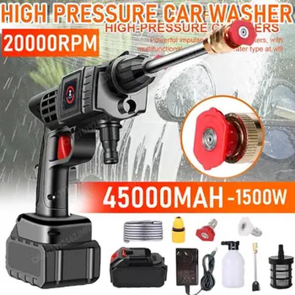 Sem fio de alta pressão Car Wash Gun, 60Bar gerador de espuma, pistola de água elétrica, Spray Cleaning, Dispositivo de lavagem automática, 450000mAh