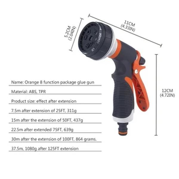 Pistola de pulverização de água mangueira de jardim ajustável, Lavadora de alta pressão, Lavadora de carro limpador