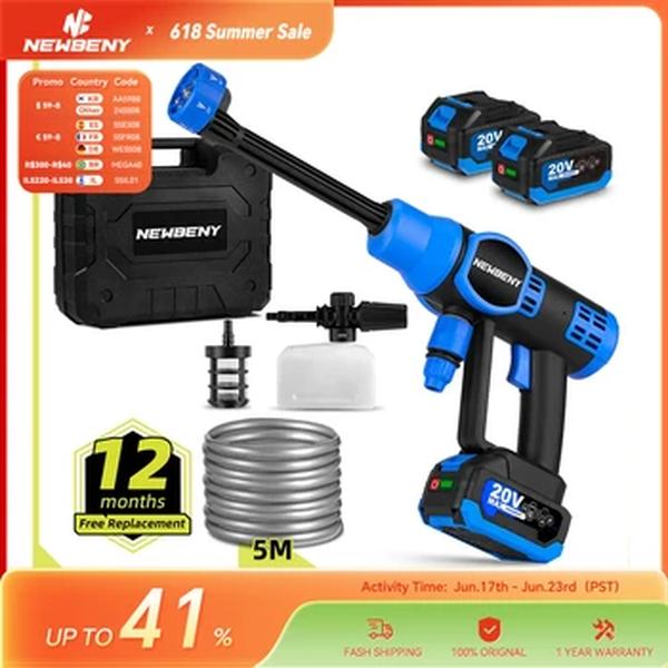 NEWBENY-lavadora de alta pressão elétrica sem escova, jardim sem fio lavar ferramentas elétricas, Makita 18V bateria, 6 em 1, 200Bar