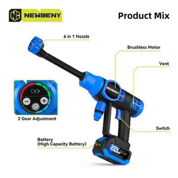 NEWBENY-lavadora de alta pressão elétrica sem escova, jardim sem fio lavar ferramentas elétricas, Makita 18V bateria, 6 em 1, 200Bar