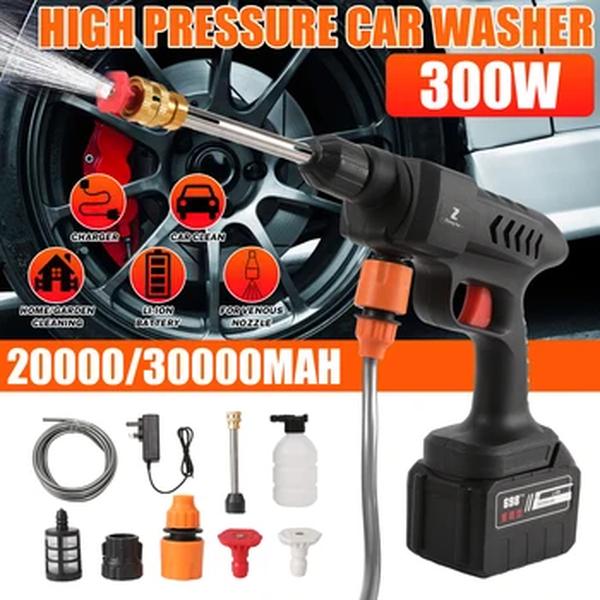 Sem fio de alta pressão Car Wash Gun, gerador de espuma, pistola de água, Spray Cleaner, máquina de lavar carro, 30000mAh, 300W, 60Bar