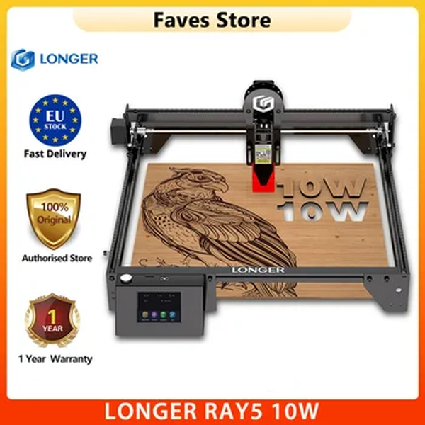 Máquina de gravação a laser mais longa, área de trabalho 400x400mm, foco otimizado, madeira, metal, tecido, acrílico, RAY5, 10W