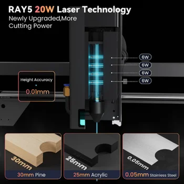 MAIS LONGA Máquina De Gravação A Laser, Cortador De Gravação, Tela De Toque, Chipset De 32 bits, Conexão WIFI, Área De Escultura, RAY5, 5W, 10W, 400x400mm