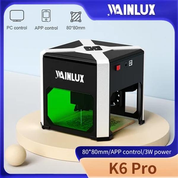 Wainlux-Mini CNC Máquina De Gravura A Laser, PC De Suporte E Controle Móvel, Impressora De Logotipo, Mark DIY Gravador, K6, 3000mw