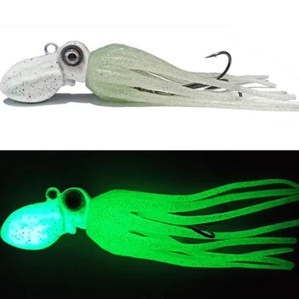 Glow Trolling Fishing Lure, Cabeça de Cobre, Polvo Squid Skirt Isca com Gancho, Big Game Drag, 100g, 150g, 200g, 250g, 300g, 350g, 400g, 1PC