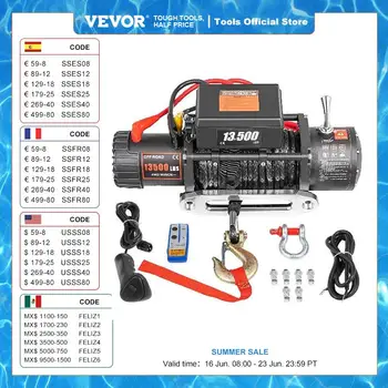 VEVOR-guincho elétrico com corda sintética do reboque, levantamento das faixas grua, reboque ATV caminhão barco Off Road, 13500 LBS, 12V, 24M, 92FT, carro 4x4