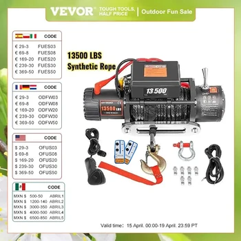 VEVOR-Grua de reboque sintética, 13500 LBS, Guincho elétrico de 12V, 27m, 92 pés, 4x4, Reboque, ATV, Caminhão, Fora da estrada, Barco