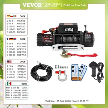 VEVOR-Grua de reboque sintética, Guincho elétrico 13500 LBS, Caminhão de reboque ATV Barco Off Road, 12V, 27m, 92 pés, carro 4x4