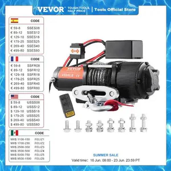 VEVOR-guincho elétrico de corda de nylon, controle remoto sem fio ou com fio, ATV, UTV, reboque, jipe, off-road, SUV, caminhão, carro, 4500lbs