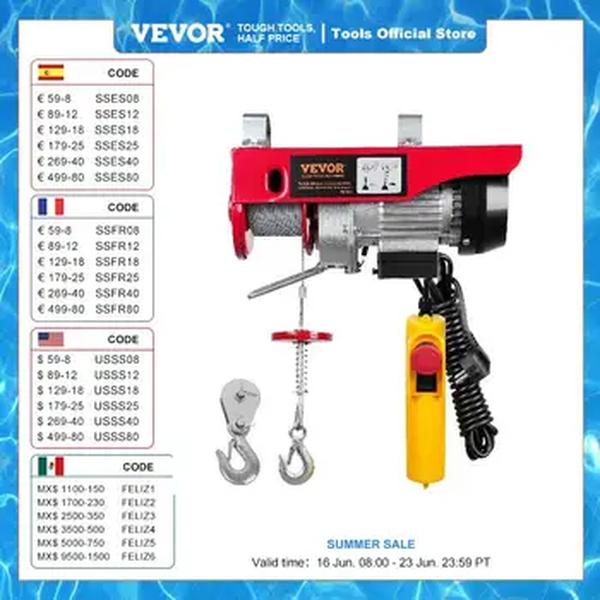 VEVOR-grua elétrica portátil, guincho de fio de aço, controle remoto com fio para garagem, armazém, fábrica, 14ft, 550lbs, 250kg