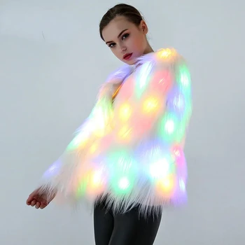 Moletom com capuz LED de pele sintética feminino, casaco quente, capuz brilhante, sobretudo, trajes cosplay dos namorados, jaqueta LED, festa, dança, multicolorida