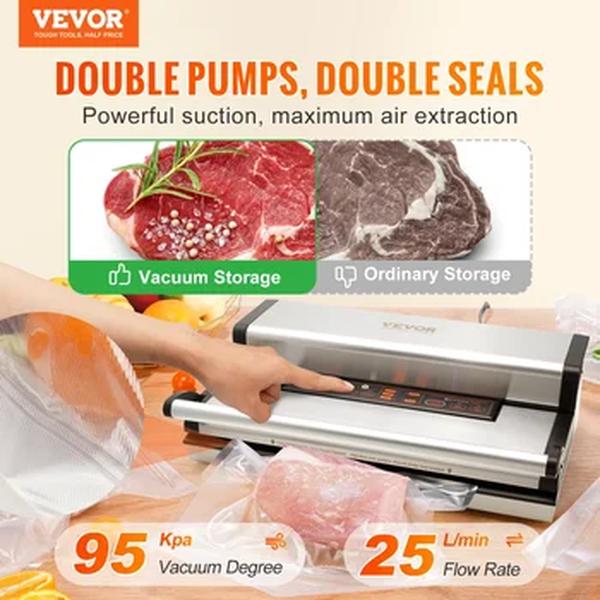 VEVOR-Máquina Seladora a Vácuo Comercial Multifuncional, Automática, Embalagem de Alimentos com Rolo de Saco, Cortador de Armazenamento para Casa