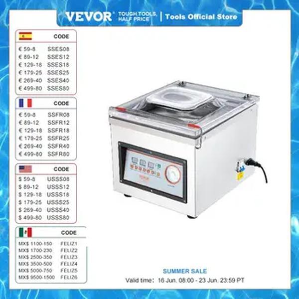 VEVOR-Câmara Vacuum Sealer, Máquina De Embalagem A Vácuo com 12,6 "Comprimento De Vedação, DZ-260C, 320W, Fit para Alimentos, Carnes Aplicadas na Cozinha