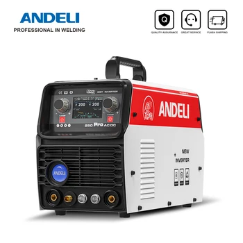 ANDELI-Soldador profissional de argônio, TIG-250 PRO, AC, DC, máquina de solda com pulso, Tig, bastão, frio, LCD inteligente