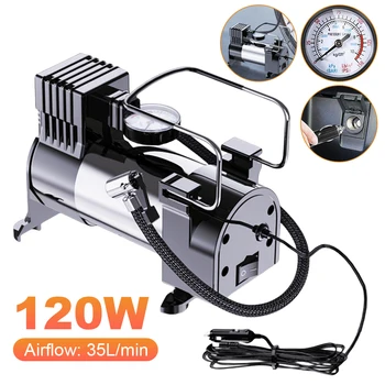 Compressor de ar portátil do pneu do carro do metal, 12V, bomba de ar, cilindro poder sistema elétrico, resistente, luxo, pneumático Inflator