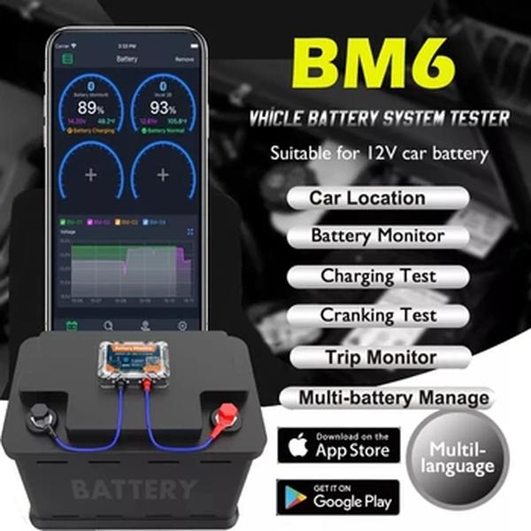 Battery Monitor Tester com Bluetooth, carregamento sem fio, Cranking Teste, Ferramenta de Diagnóstico, 12V, 4.2